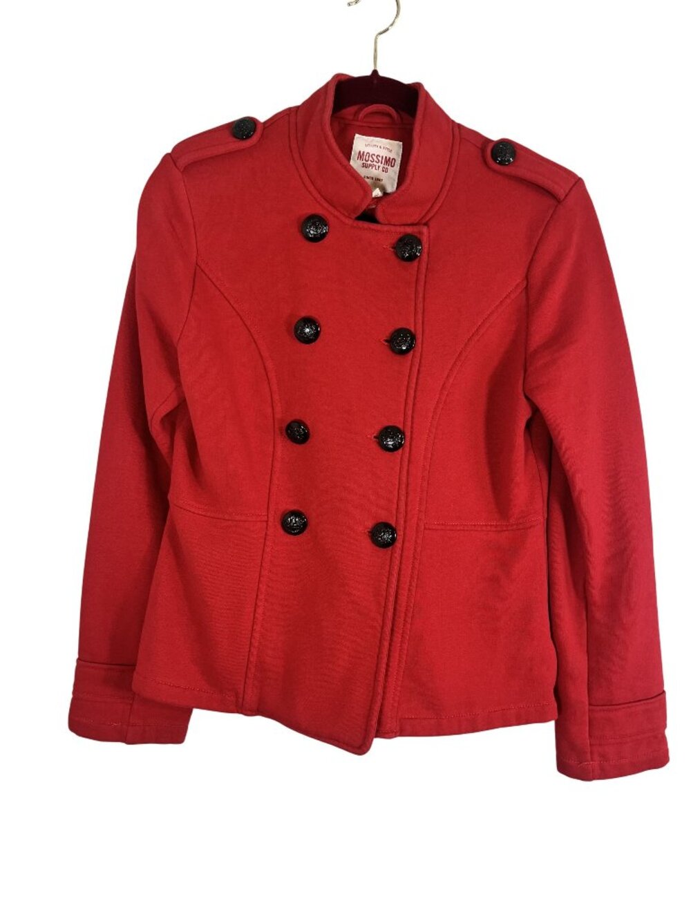 Mossimo Military Knit Jacket Red M Twee Retro Mod Classic Festive Holiday Chic
